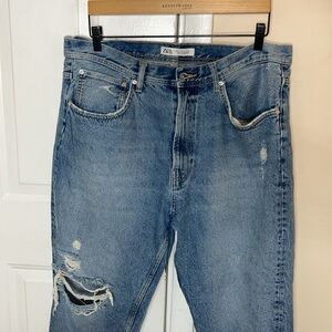 Zara High-Waisted Mom Ripped Denim Jeans Size 36